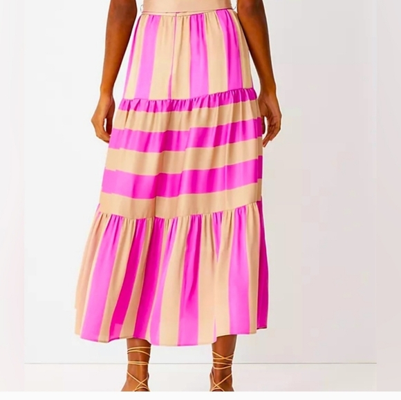 Ann Taylor Women's Pink and Tan Striped Women's Skirt NWOT - Picture 2 of 8